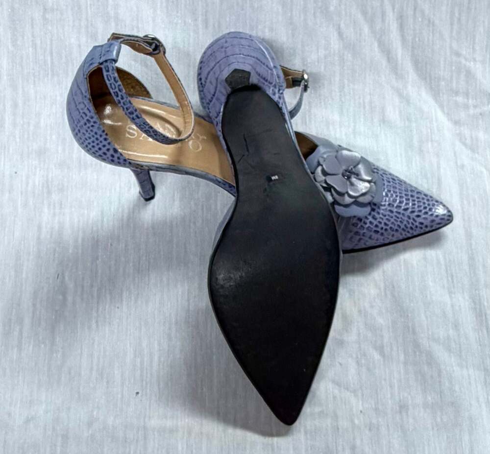 Franco Sarto Blue Lizard Embossed Floral Ankle Strap D'Orsay Pumps - Picture 8 of 9